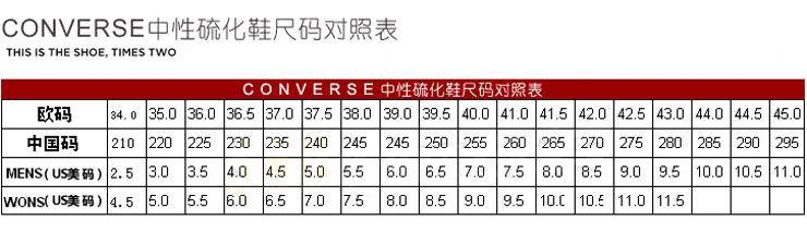 匡威鞋码对照表 尺寸以及计算方式-1