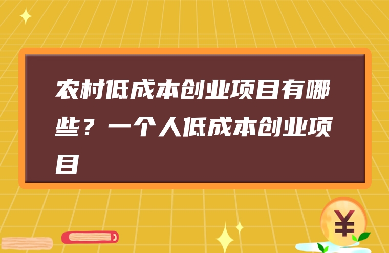 农村低成本创业项目有哪些？一个人低成本创业项目