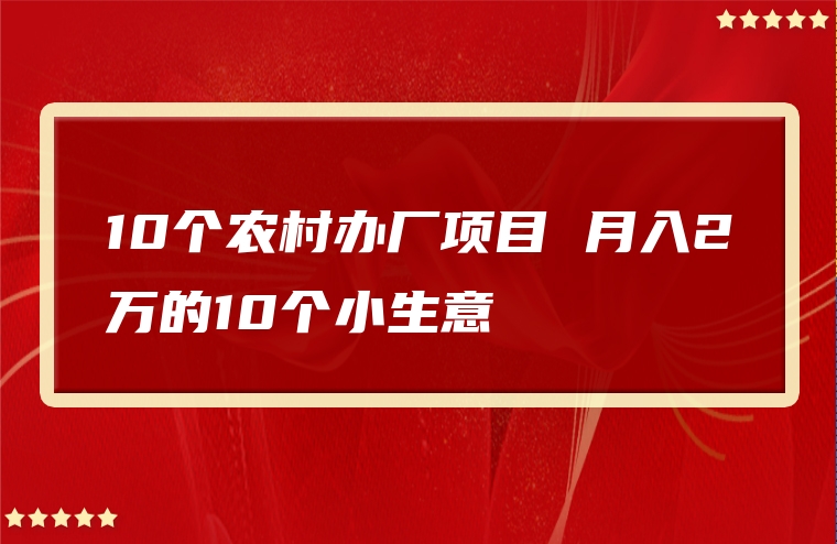 10个农村办厂项目 月入2万的10个小生意