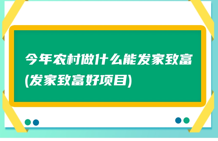 今年农村做什么能发家致富(发家致富好项目)