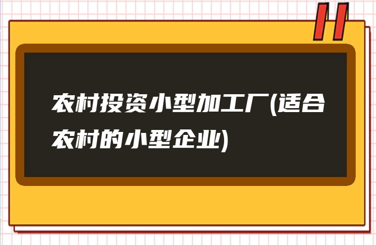 农村投资小型加工厂(适合农村的小型企业)