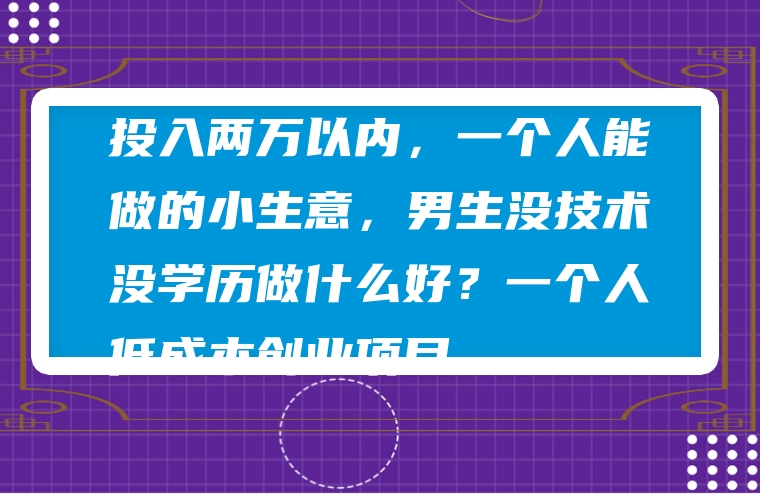 投入两万以内，一个人能做的小生意，男生没技术没学历做什么好？一个人低成本创业项目