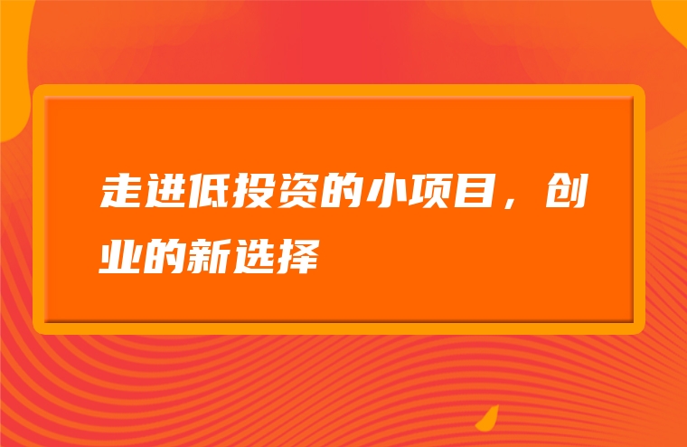 走进低投资的小项目，创业的新选择