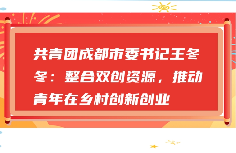 共青团成都市委书记王冬冬：整合双创资源，推动青年在乡村创新创业