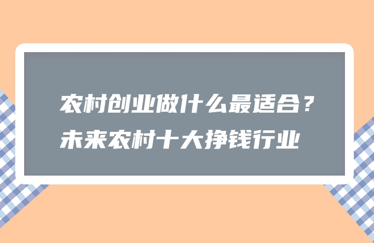 农村创业做什么最适合？未来农村十大挣钱行业