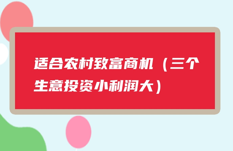 适合农村致富商机（三个生意投资小利润大）