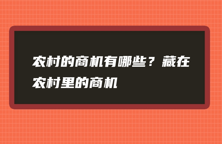 农村的商机有哪些？藏在农村里的商机
